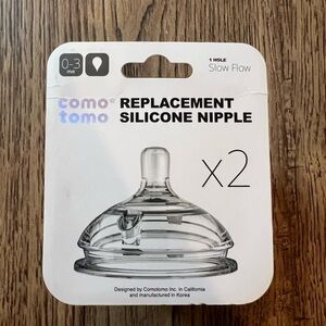Como Tomo Replacement Silicone Nipples X2 1 Hole Slow Flow 0-3 Months NEW